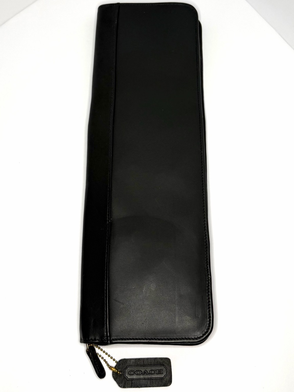 Coach Black Leather Travel Jewelry Roll with Brass Tag Chain